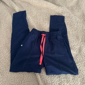 Figs navy blue scrub pants with pink detail drawstring